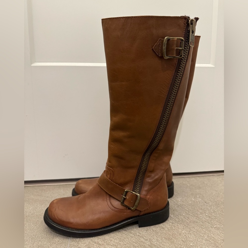 Brown leather boots